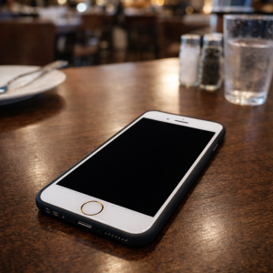 Cell Phone Stun Gun on restaurant table