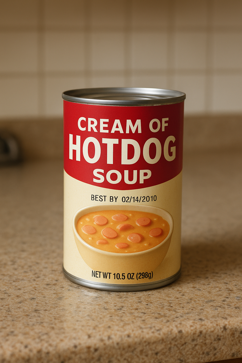this is a can of Cream of Hotdog Soup